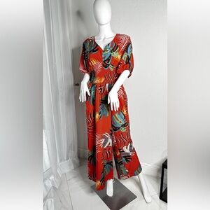 V NECK Floral Jumpsuit High Waist Wide Leg Pant For Woman Leisure Fashion Sz/M